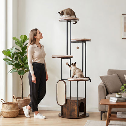 72-Inch Multi-Level Cat Condo, Removable Mats, Rustic Brown Cat Trees Condos & Scratchers at Gallery Canada