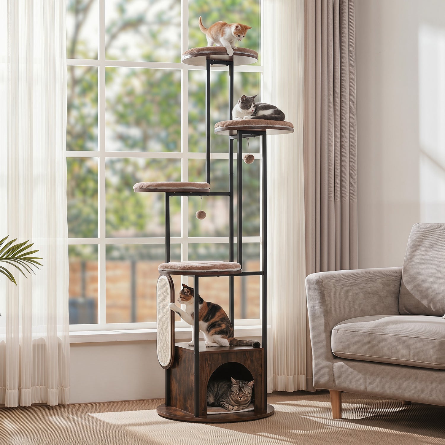 72-Inch Multi-Level Cat Condo, Removable Mats, Rustic Brown Cat Trees Condos & Scratchers at Gallery Canada