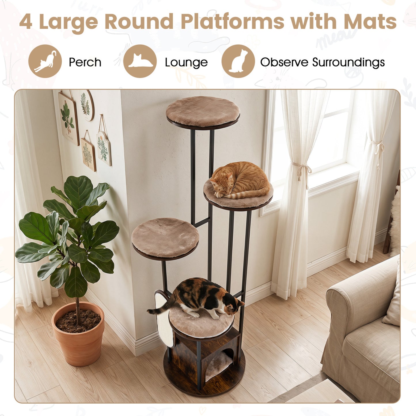 72-Inch Multi-Level Cat Condo, Removable Mats, Rustic Brown Cat Trees Condos & Scratchers at Gallery Canada