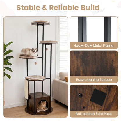 72-Inch Multi-Level Cat Condo, Removable Mats, Rustic Brown Cat Trees Condos & Scratchers at Gallery Canada