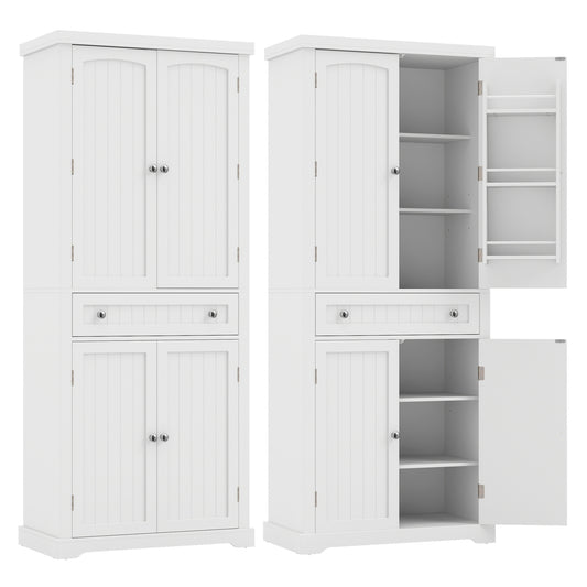 72" Tall Kitchen Pantry Cabinet, 4 Fluted Doors, 6 Shelves, White Sideboards Cabinets & Buffets White at Gallery Canada