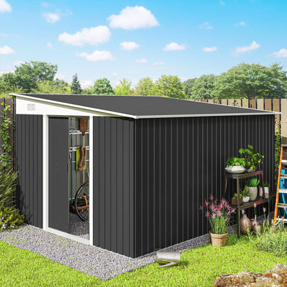 11' x 9' Steel Garden Storage Shed, Outdoor Metal Tool House, Dark Grey Sheds at Gallery Canada