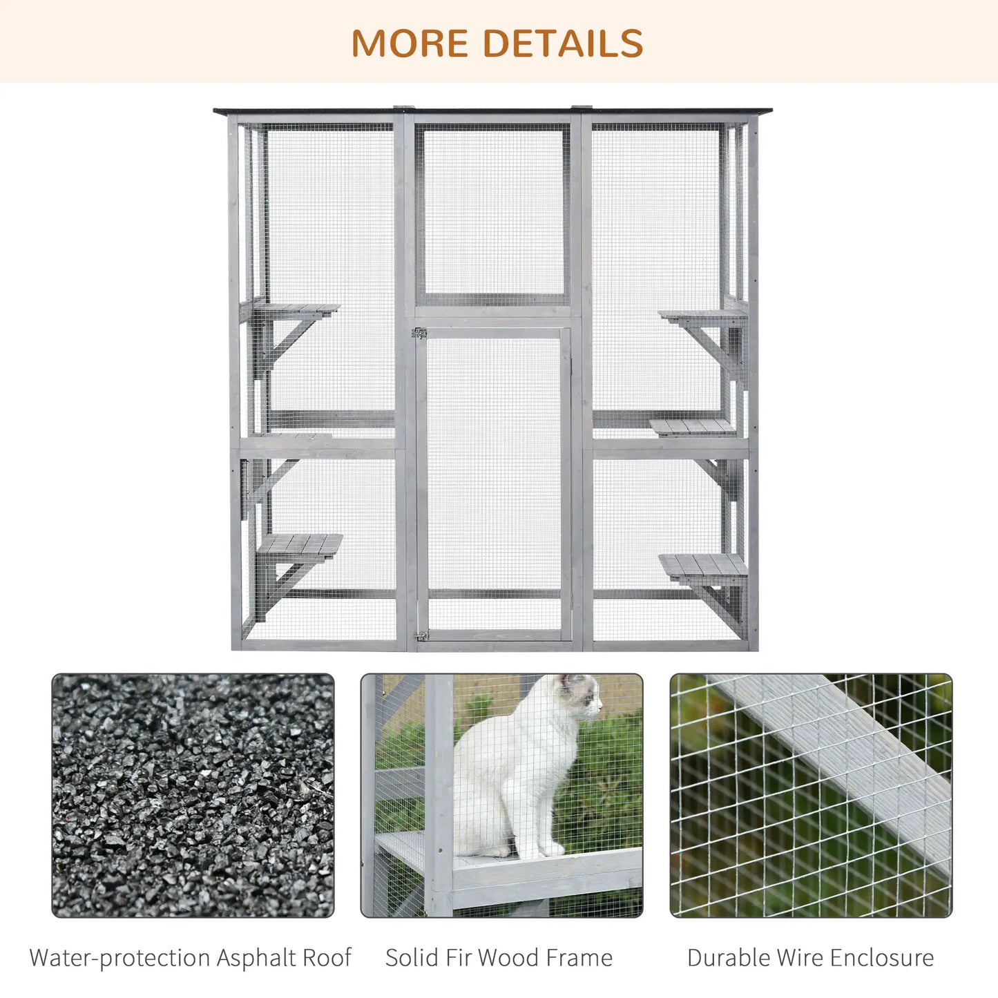 Large Outdoor Catio Enclosure, Weatherproof Cat House, Wooden Patio Cage, 6 Platforms, 71" x 39" x 71", Grey Outdoor Cat Enclosures at Gallery Canada