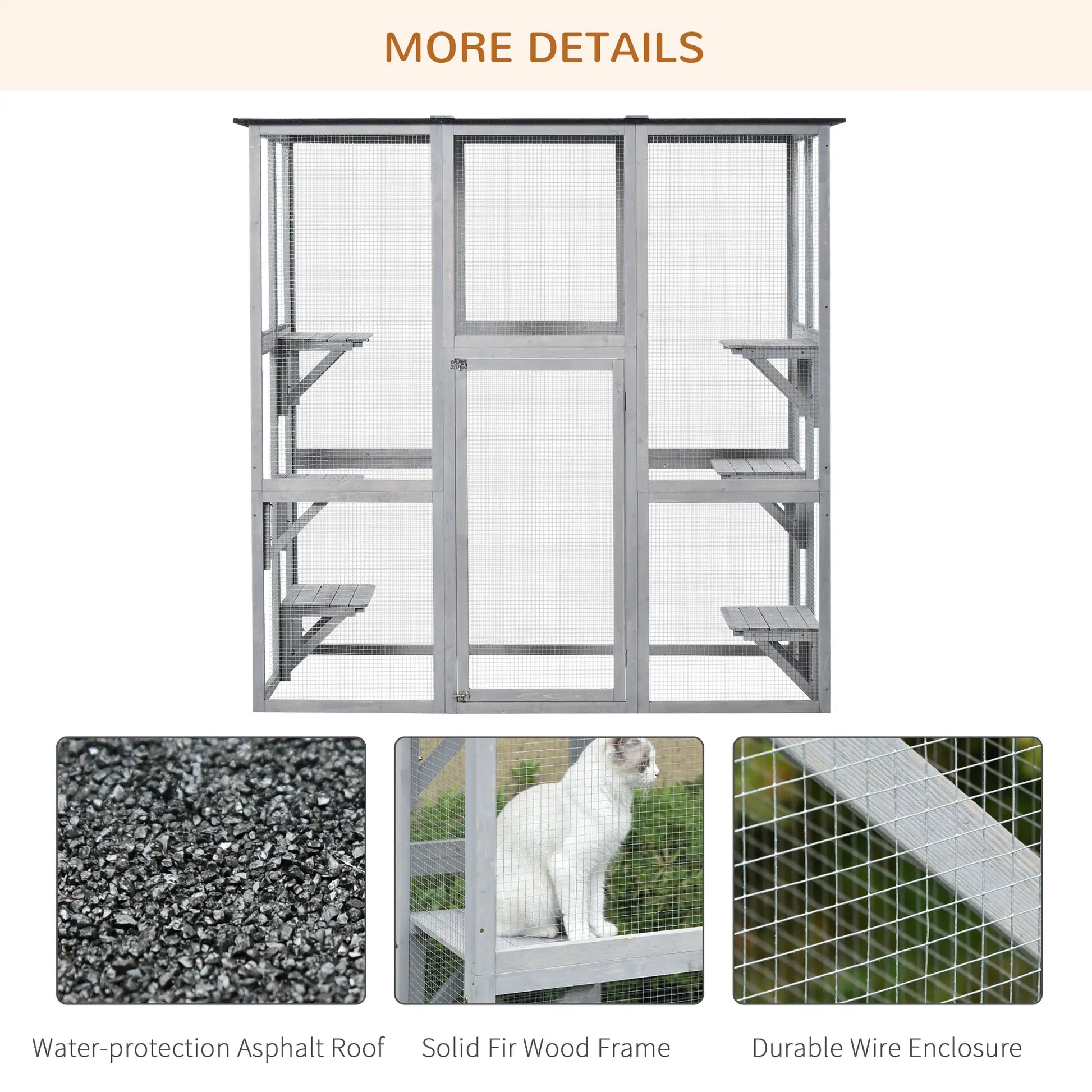 Large Outdoor Catio Enclosure, Weatherproof Cat House, Wooden Patio Cage, 6 Platforms, 71" x 39" x 71", Grey Outdoor Cat Enclosures at Gallery Canada