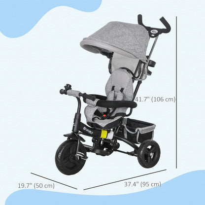 6 in 1 Toddler Tricycle Stroller, Basket, Canopy, 5-Point Harness, 12-60 Months, Grey Tricycles for Kids at Gallery Canada