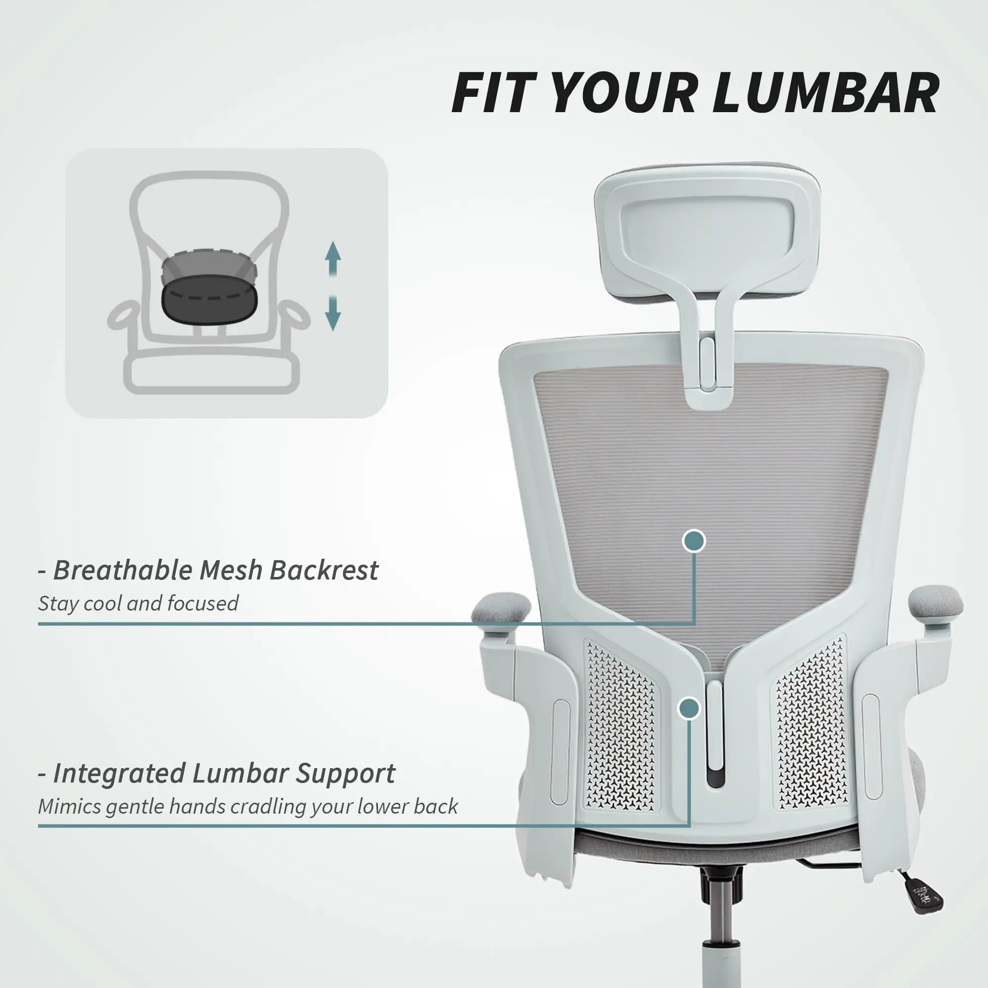 Ergonomic Office Chair, Adjustable Lumbar Support, Headrest, Flip-Up Armrests, Grey Task Chairs at Gallery Canada