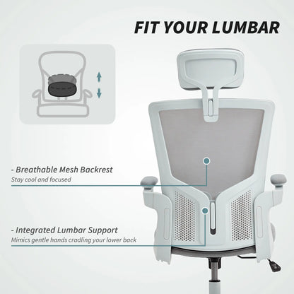 Ergonomic Office Chair, Adjustable Lumbar Support, Headrest, Flip-Up Armrests, Grey Task Chairs at Gallery Canada