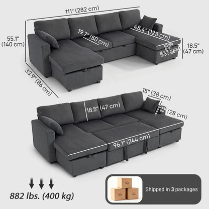 Convertible Sofa Bed, U-Shaped Sleeper Couch with Storage Chaise, Grey Sofas & Reclining Chairs at Gallery Canada