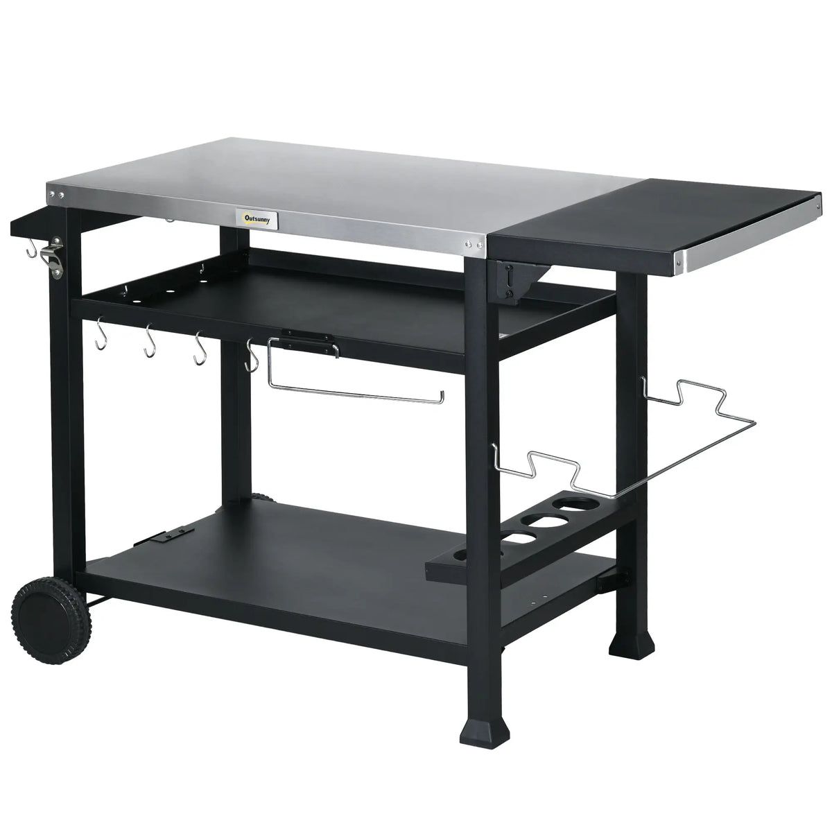 3-Shelf Outdoor Grill Cart, Foldable Side Table, Stainless Steel Top Outdoor Grill Carts Black, Silver at Gallery Canada