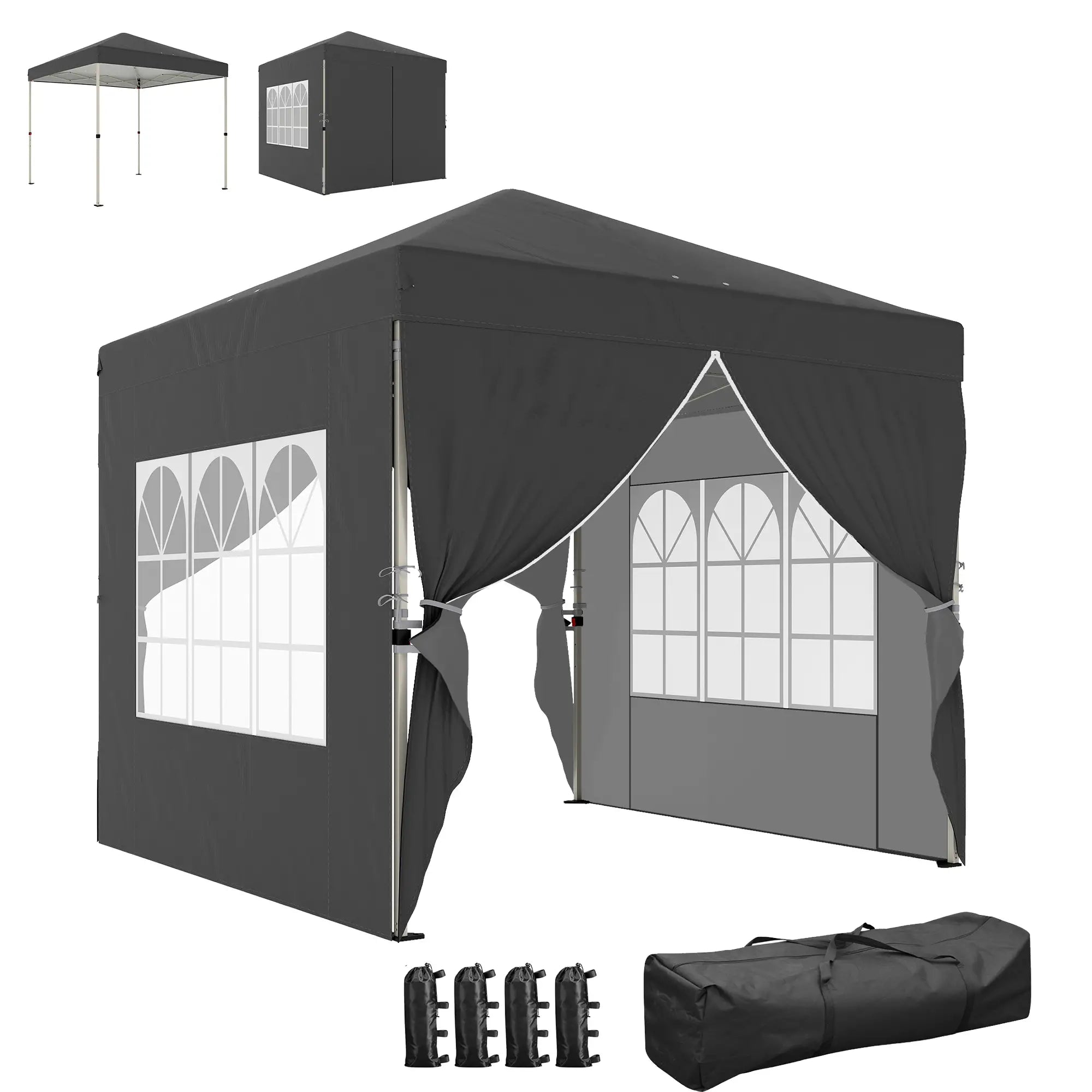 8.2 x 8.2 ft Pop Up Canopy Tent, 4 Sidewalls, UPF 50+, Sandbags, Dark Grey Pop Up Canopies at Gallery Canada