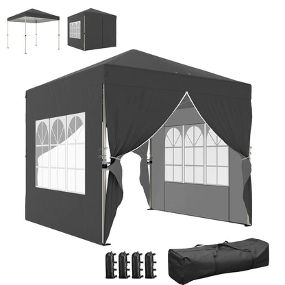 8.2 x 8.2 ft Pop Up Canopy Tent, 4 Sidewalls, UPF 50+, Sandbags, Dark Grey Pop Up Canopies at Gallery Canada