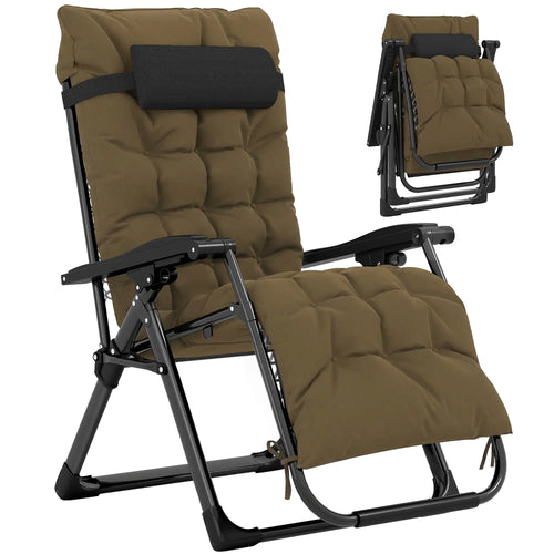 Folding Garden Chair, Reclining Zero Gravity Sun Lounger, Khaki