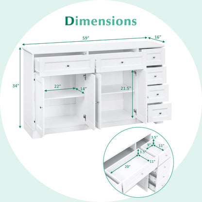 Buffet Sideboard 59" Coffee Bar Console Table, White