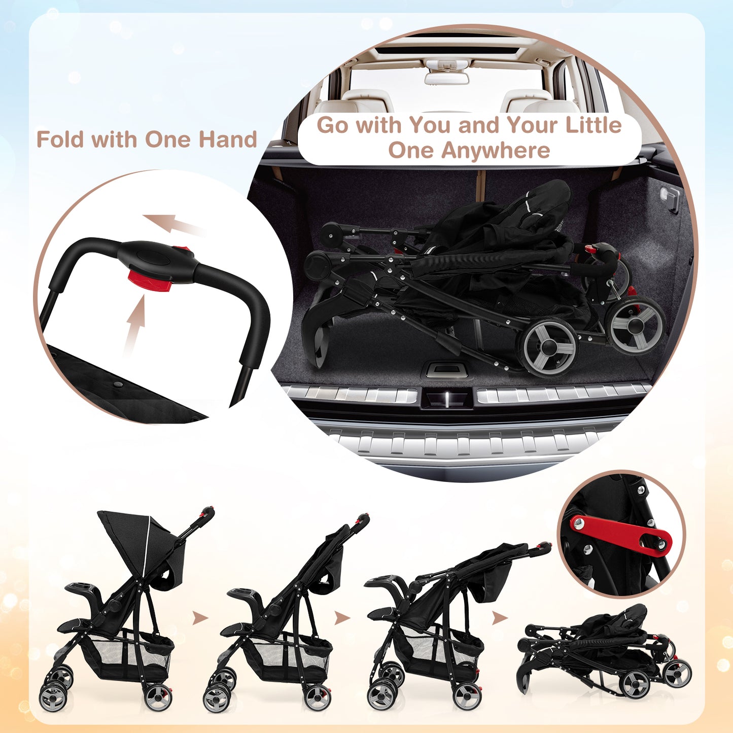 Toddler Travel Stroller for Airplane with Canopy and Adjustable Backrest, Black Baby Strollers at Gallery Canada