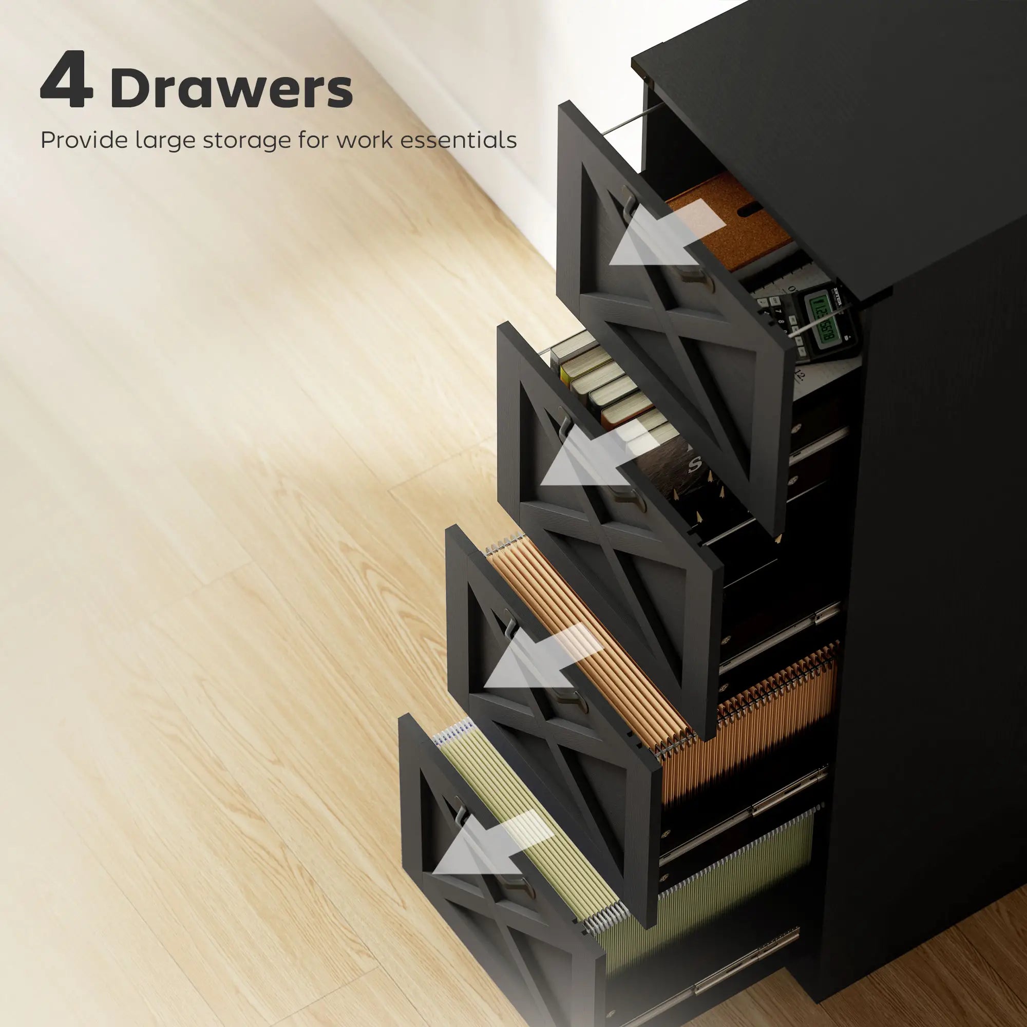 4-Drawer File Cabinet, Vertical Farmhouse, Fits A4, Black Office Cabinets & Cupboards at Gallery Canada