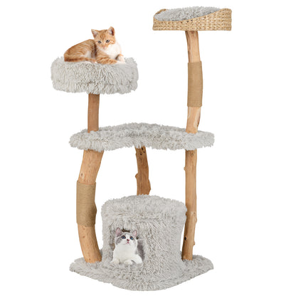 Solid Wood Cat Tower with Top Cattail Basket Cat Bed, Gray Cat Trees Condos & Scratchers Gray at Gallery Canada