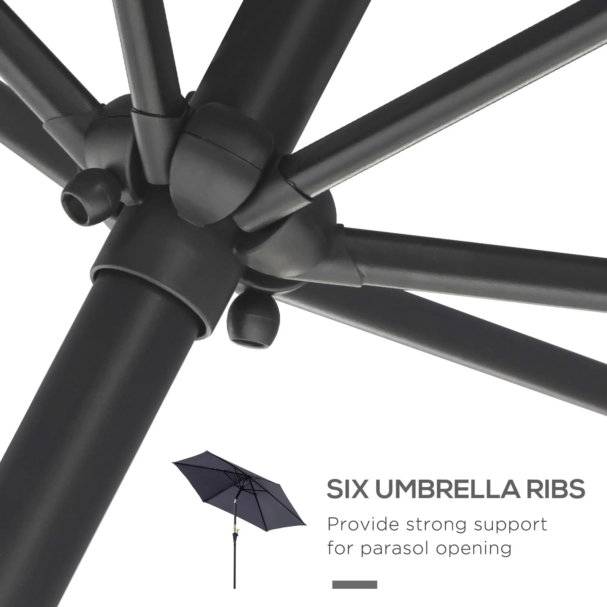 8.5FT Round Patio Umbrella, 6 Ribs, Tilt Canopy with Crank Handle, Grey Sun Umbrellas at Gallery Canada