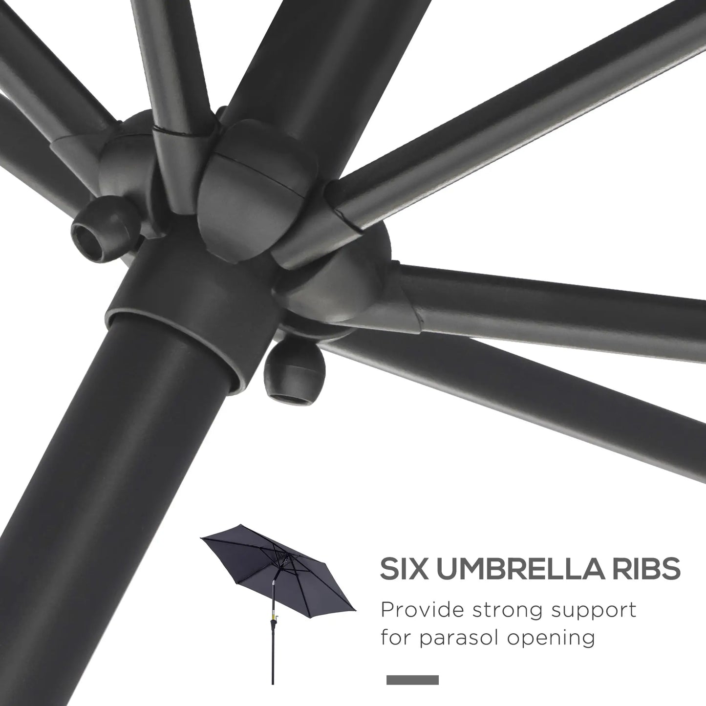 8.5FT Round Patio Umbrella, 6 Ribs, Tilt Canopy with Crank Handle, Grey Sun Umbrellas at Gallery Canada