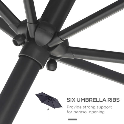 8.5FT Round Patio Umbrella, 6 Ribs, Tilt Canopy with Crank Handle, Grey Sun Umbrellas at Gallery Canada