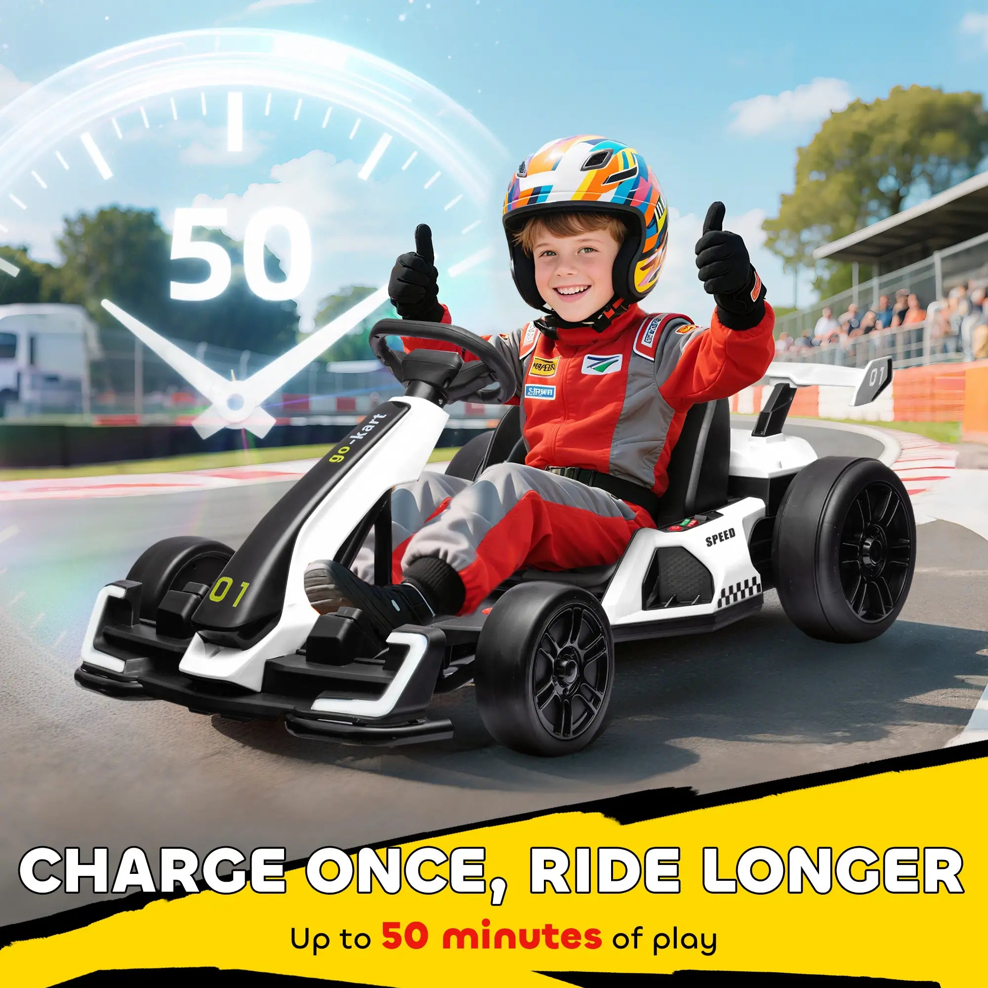 24V Electric Go Kart, Battery Powered Kids Drift Kart, Adjustable Seat, White Electric Ride On Toys at Gallery Canada