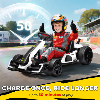 24V Electric Go Kart, Battery Powered Kids Drift Kart, Adjustable Seat, White Electric Ride On Toys at Gallery Canada