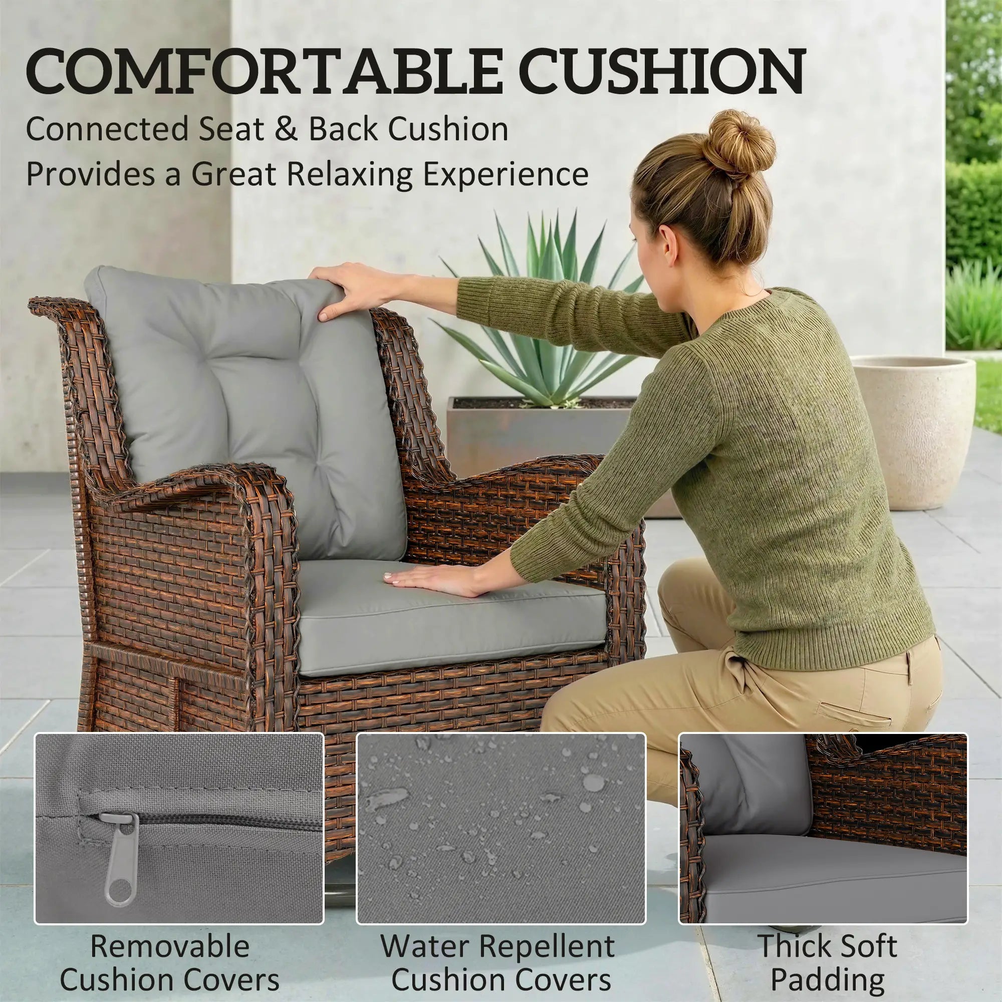 PE Rattan Swivel Patio Chair with Cushion, Dark Grey Patio Chairs at Gallery Canada
