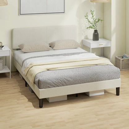 Queen Size Bed Frame, Adjustable Upholstered Headboard, Wood Slat Support, Light Grey Bed Frames at Gallery Canada