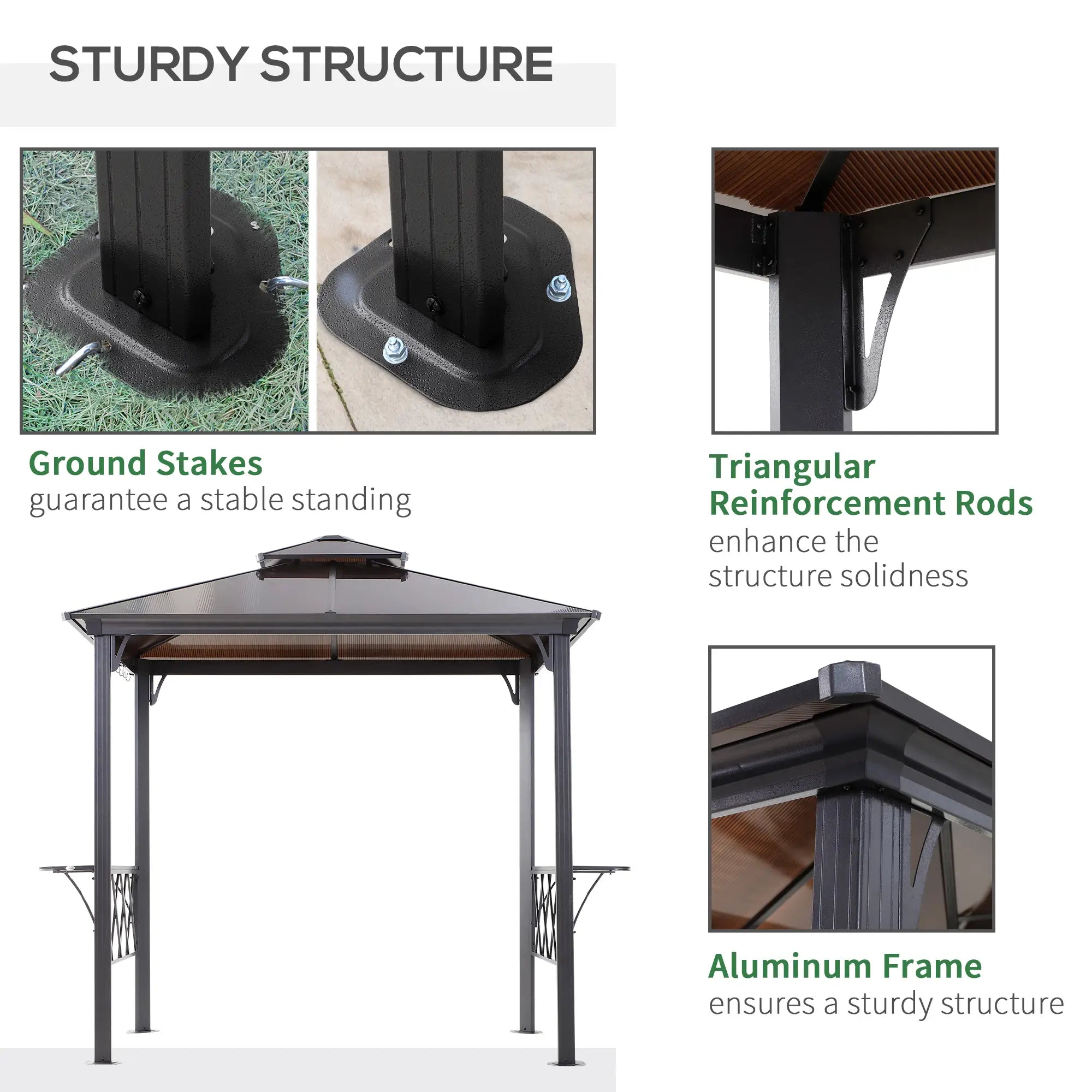 Outdoor Hardtop Grill Gazebo, BBQ Canopy With 6 Hooks, Double Vented PC Roof BBQ Grill Gazebos at Gallery Canada