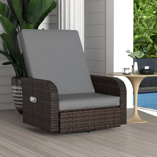 Wicker Swivel Chair With Cushion, Patio Recliner, Grey Patio Chairs Brown, Grey at Gallery Canada