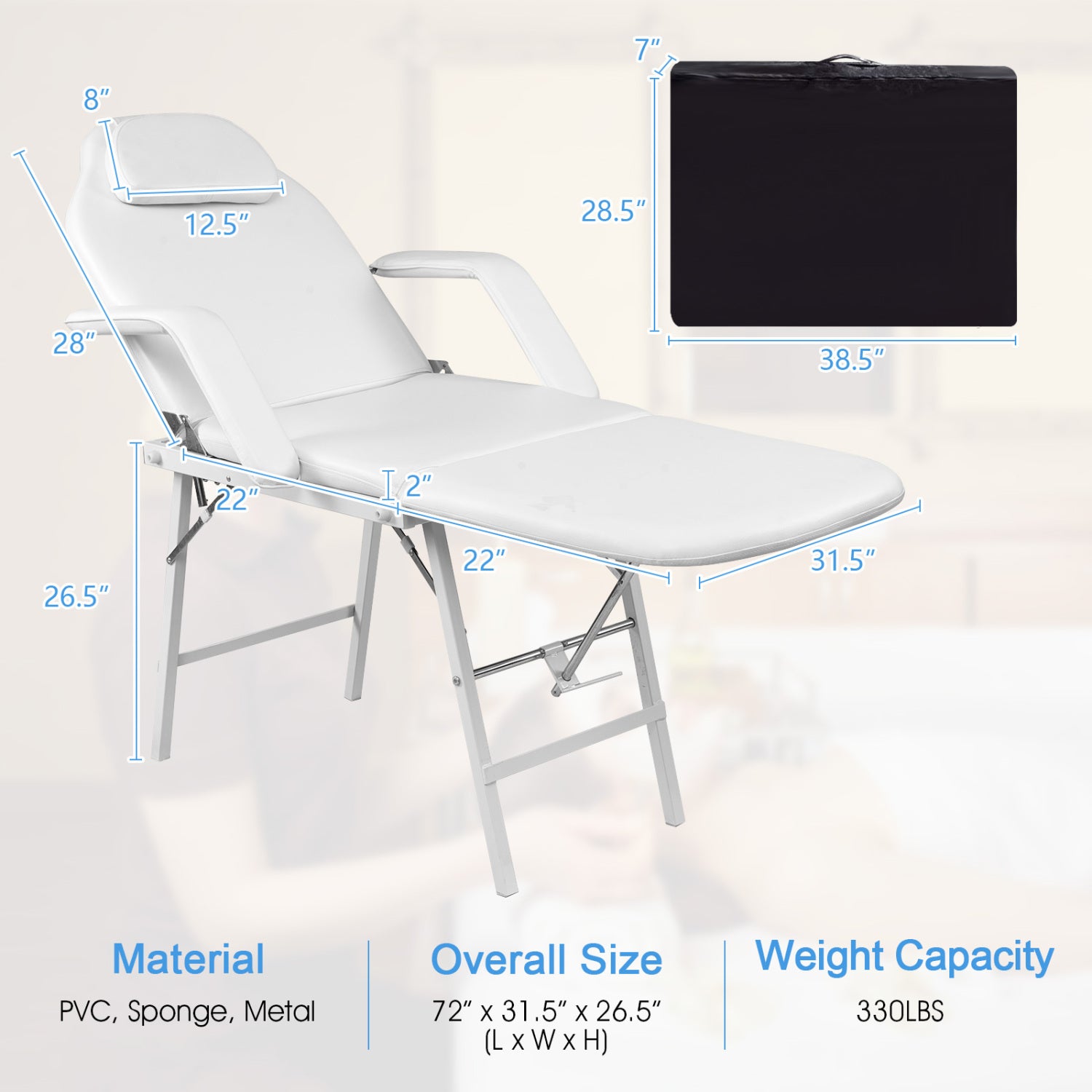 73 Inch Adjustable Massage Table, Backrest, Footrest Spa & Salon at Gallery Canada
