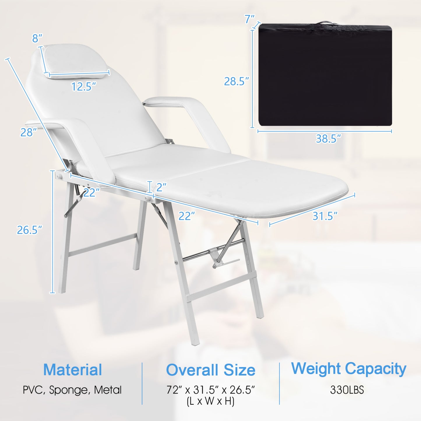 73 Inch Adjustable Massage Table, Backrest, Footrest Spa & Salon at Gallery Canada