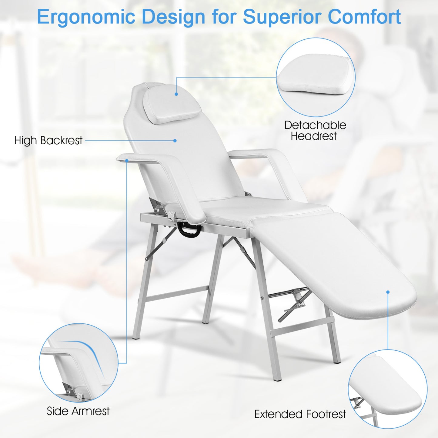 73 Inch Adjustable Massage Table, Backrest, Footrest Spa & Salon at Gallery Canada