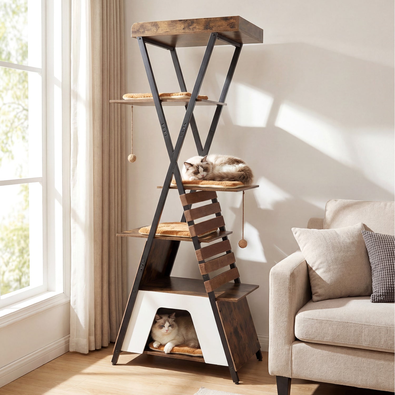 73 Inch Multi-Level Cat Tree, Elevated Perch, Large Condo, Brown Cat Trees Condos & Scratchers at Gallery Canada