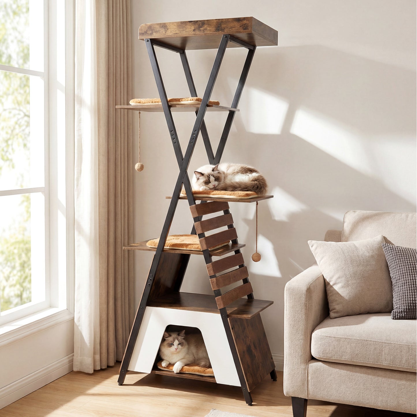 73 Inch Multi-Level Cat Tree, Elevated Perch, Large Condo, Brown Cat Trees Condos & Scratchers at Gallery Canada