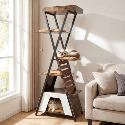 73 Inch Multi-Level Cat Tree, Elevated Perch, Large Condo, Brown Cat Trees Condos & Scratchers at Gallery Canada