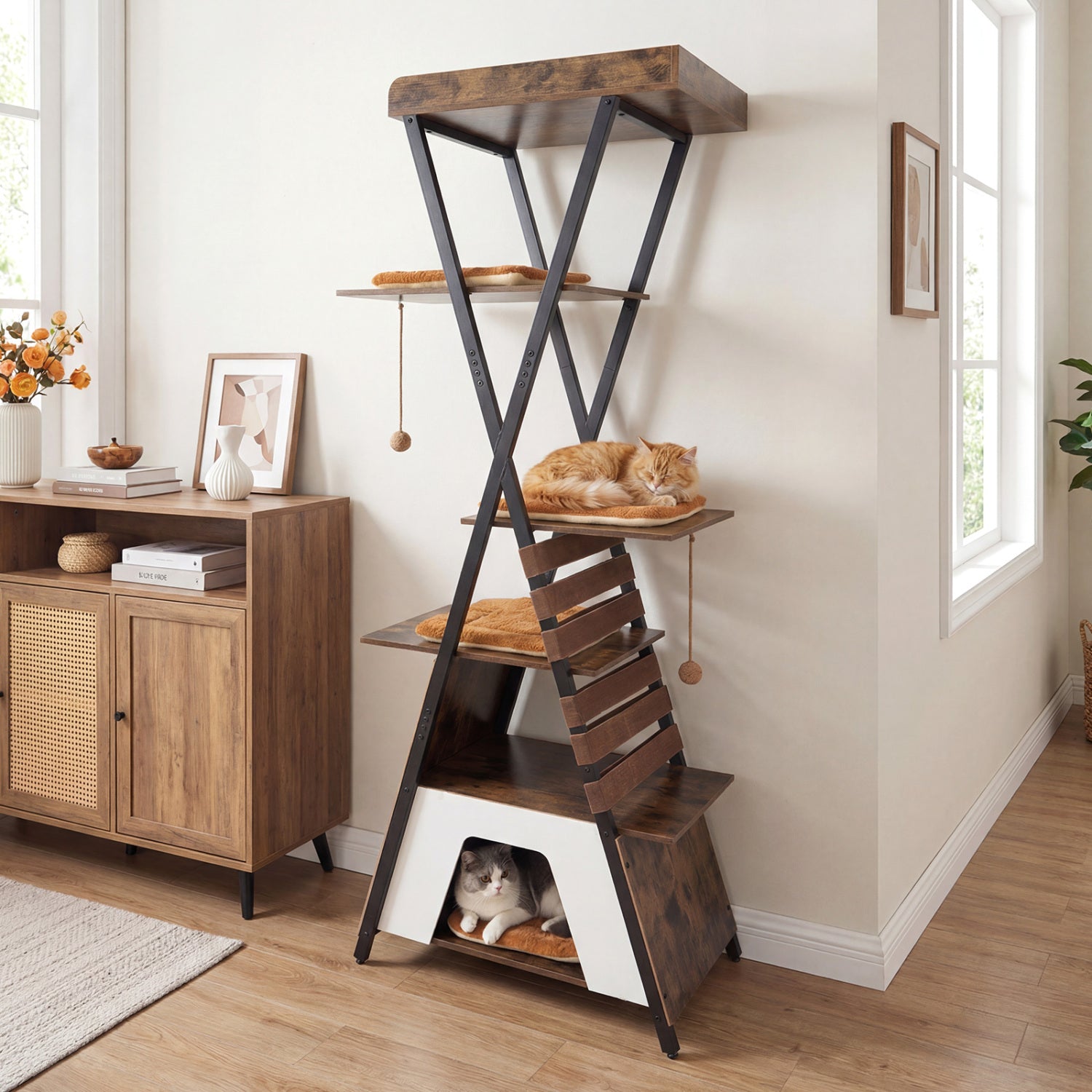 73 Inch Multi-Level Cat Tree, Elevated Perch, Large Condo, Brown Cat Trees Condos & Scratchers at Gallery Canada