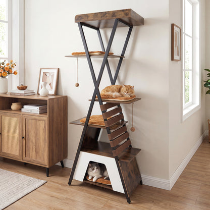 73 Inch Multi-Level Cat Tree, Elevated Perch, Large Condo, Brown Cat Trees Condos & Scratchers at Gallery Canada