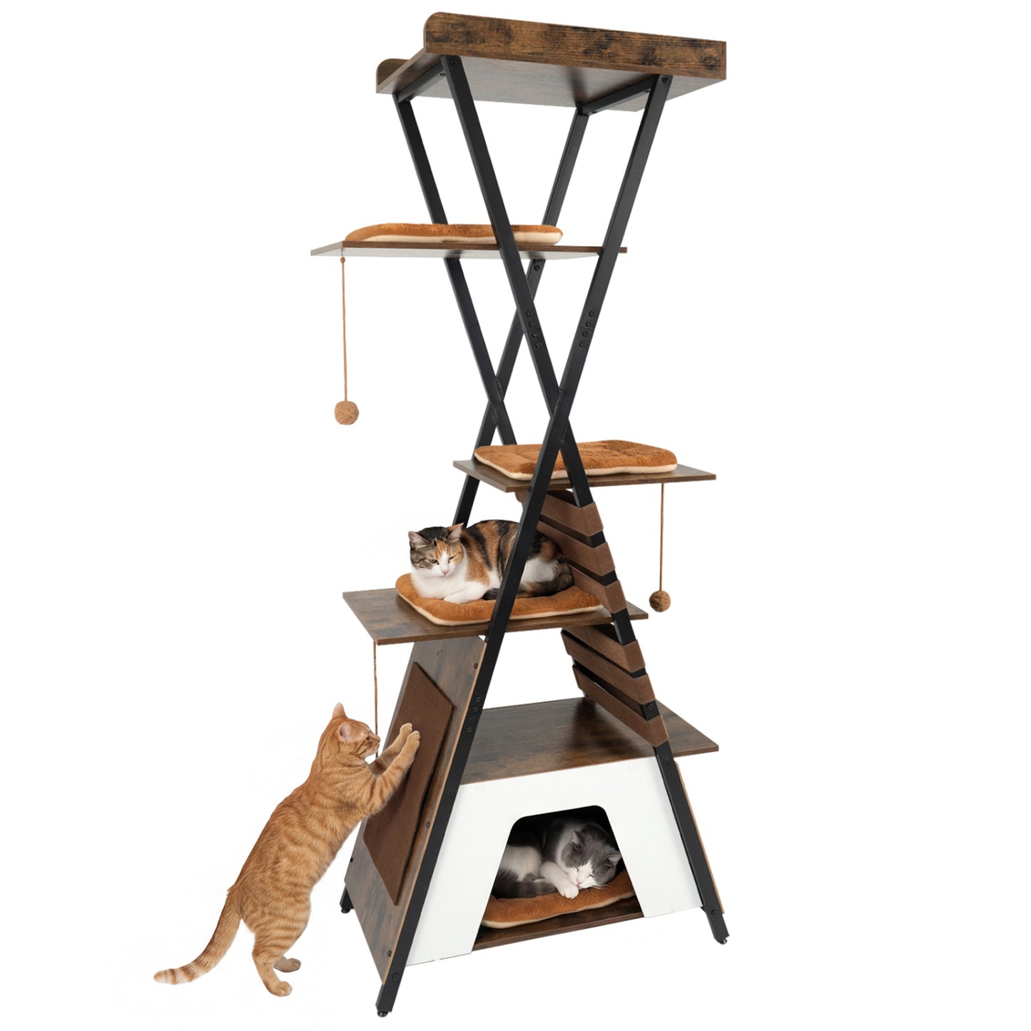 73 Inch Multi-Level Cat Tree, Elevated Perch, Large Condo, Brown Cat Trees Condos & Scratchers at Gallery Canada