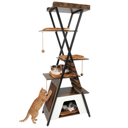 73 Inch Multi-Level Cat Tree, Elevated Perch, Large Condo, Brown Cat Trees Condos & Scratchers at Gallery Canada