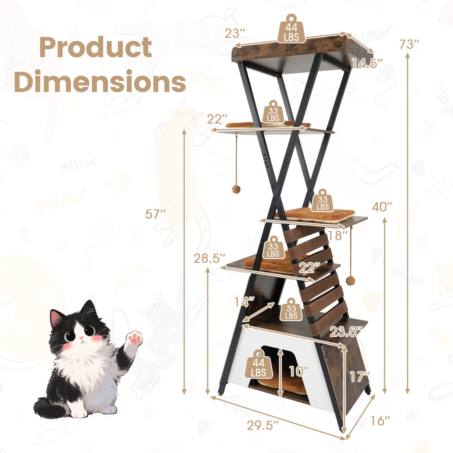 73 Inch Multi-Level Cat Tree, Elevated Perch, Large Condo, Brown Cat Trees Condos & Scratchers at Gallery Canada