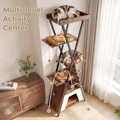 73 Inch Multi-Level Cat Tree, Elevated Perch, Large Condo, Brown Cat Trees Condos & Scratchers at Gallery Canada