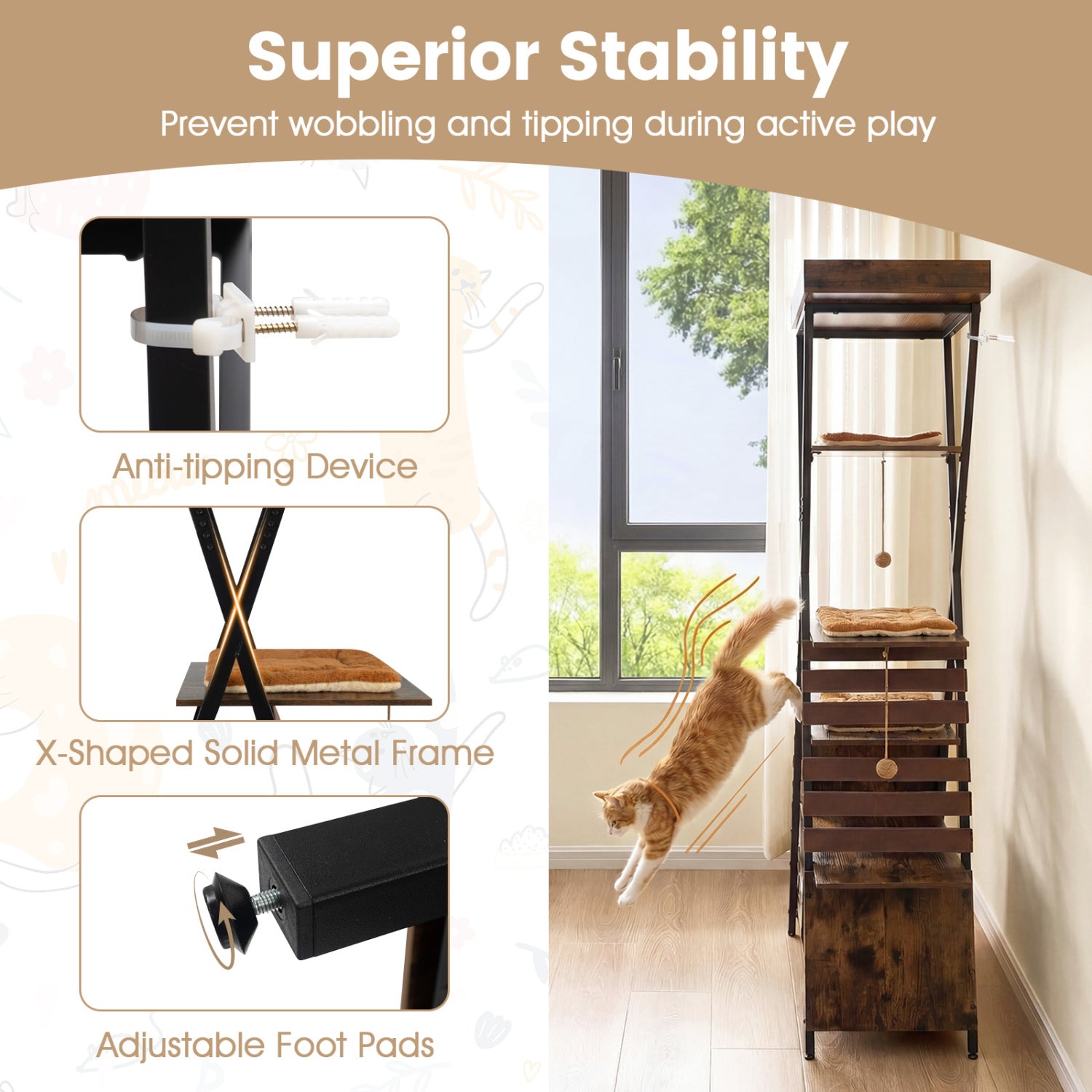 73 Inch Multi-Level Cat Tree, Elevated Perch, Large Condo, Brown Cat Trees Condos & Scratchers at Gallery Canada