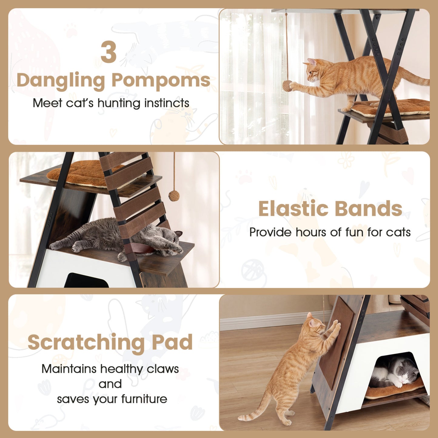 73 Inch Multi-Level Cat Tree, Elevated Perch, Large Condo, Brown Cat Trees Condos & Scratchers at Gallery Canada