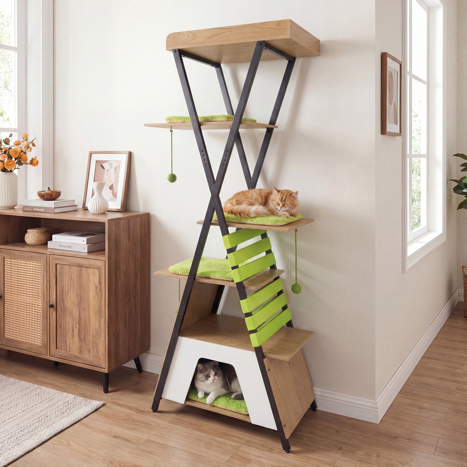 73 Inch Multi-Level Cat Tree, Elevated Perch, Large Condo, Green Cat Trees Condos & Scratchers at Gallery Canada