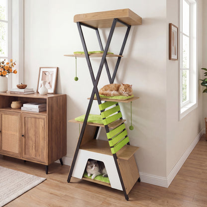 73 Inch Multi-Level Cat Tree, Elevated Perch, Large Condo, Green Cat Trees Condos & Scratchers at Gallery Canada