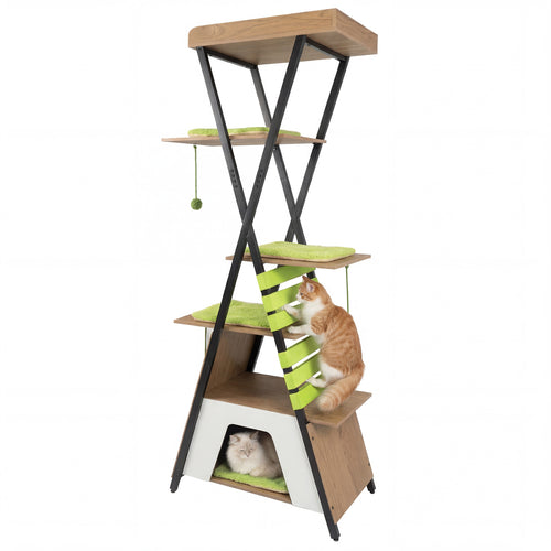 73 Inch Multi-Level Cat Tree, Elevated Perch, Large Condo, Green