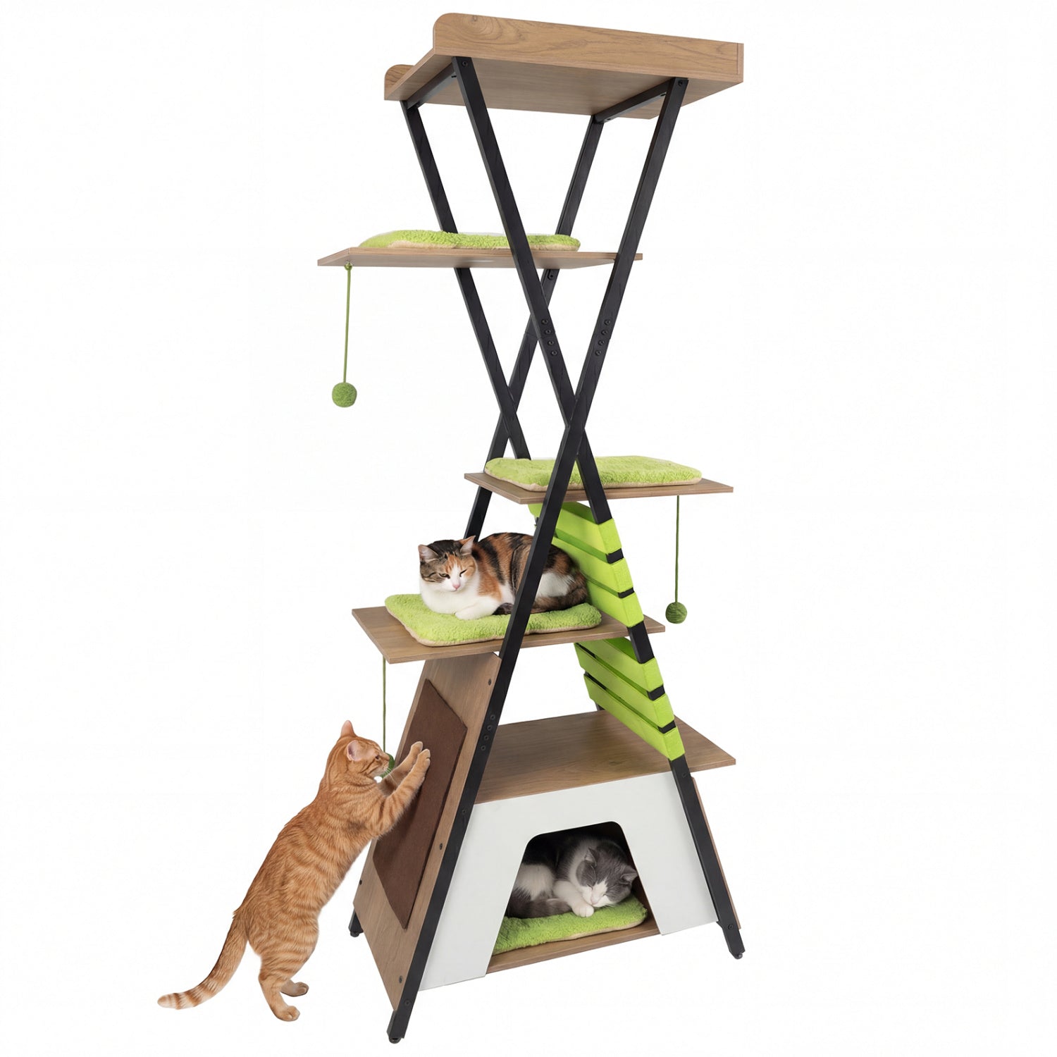 73 Inch Multi-Level Cat Tree, Elevated Perch, Large Condo, Green Cat Trees Condos & Scratchers at Gallery Canada