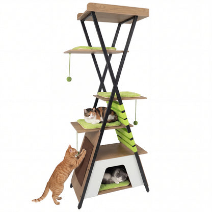 73 Inch Multi-Level Cat Tree, Elevated Perch, Large Condo, Green Cat Trees Condos & Scratchers at Gallery Canada