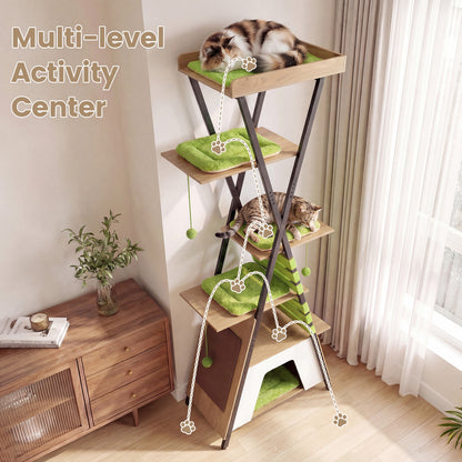 73 Inch Multi-Level Cat Tree, Elevated Perch, Large Condo, Green Cat Trees Condos & Scratchers at Gallery Canada