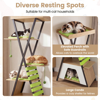 73 Inch Multi-Level Cat Tree, Elevated Perch, Large Condo, Green Cat Trees Condos & Scratchers at Gallery Canada